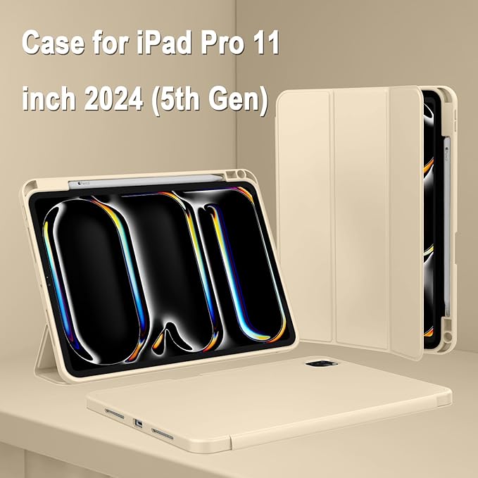 ZryXal iPad Pro 11 Inch Case (M5) 2025/ (M4) 2024 (Model: A2836/A2837/A3006) Trifold Stand Smart Cover with Pencil Holder and Soft TPU Back Auto Wake/Sleep (Champagne Gold)