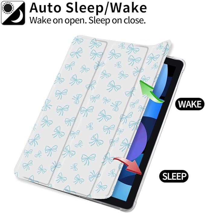 Idocolors Cute Bowknot Pad Case for 13 Inch iPad Air(2024) Clear TPU Smart Stand Back Cover with Pencil Holder Auto Wake/Sleep Foldable Shockproof Protective Case