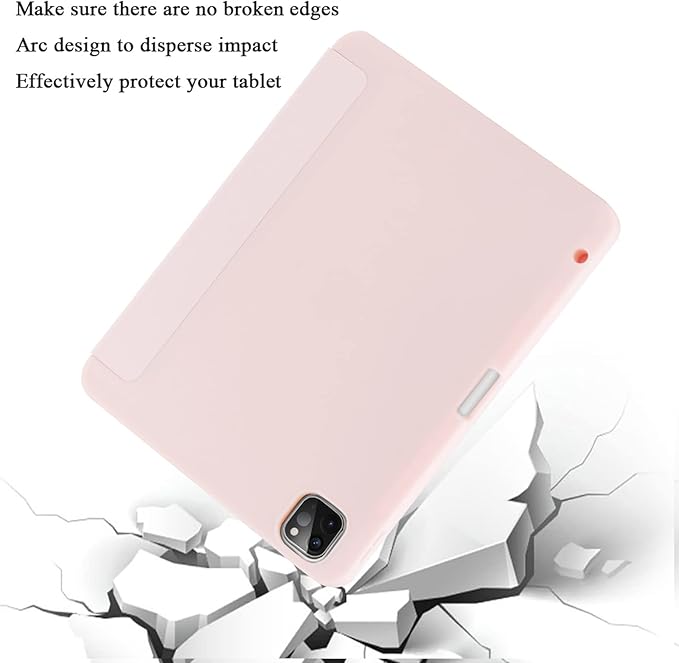 SIWENGDE Cases for iPad Pro 12.9 Case 6th/5th/4th Generation (2022/2021/2020) with Pencil Holder [Apple Pencil Wireless Charging] Soft TPU Smart Tri-fold Stand Protective Cover(Pink)