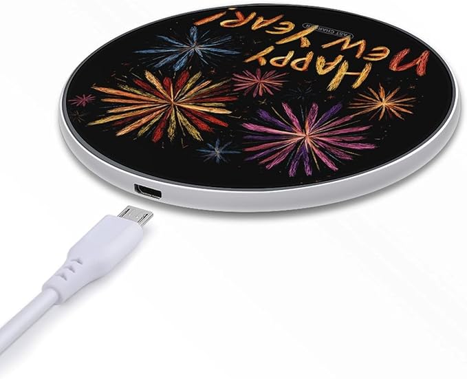 Happy New Year Fireworks Fast Portable Charger 10W Funny Graphic Phone Charging Pad with USB Cable
