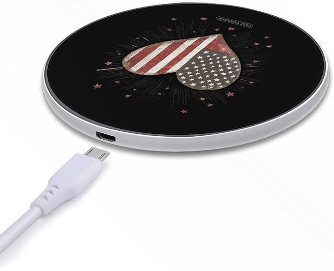 US Flag Heart Wireless Charger Anti-Slip Wireless Charging Pad Slim Charger Mat for Men Women