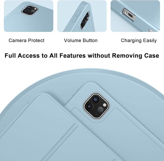 ZryXal iPad Pro 11 Inch Case (M5) 2025/ (M4) 2024 (Model: A2836/A2837/A3006) Trifold Stand Smart Cover with Pencil Holder and Soft TPU Back Auto Wake/Sleep (New Light Blue)