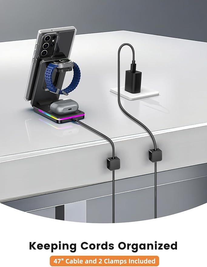 Wireless Charger for Samsung 3 in 1 Charging Station for Samsung - Magnetic Android Charging Station for Galaxy S26 Ultra/Z Fold/Flip &amp Buds4 Pro - Nightstand Organizer &amp Bedside Charger for
