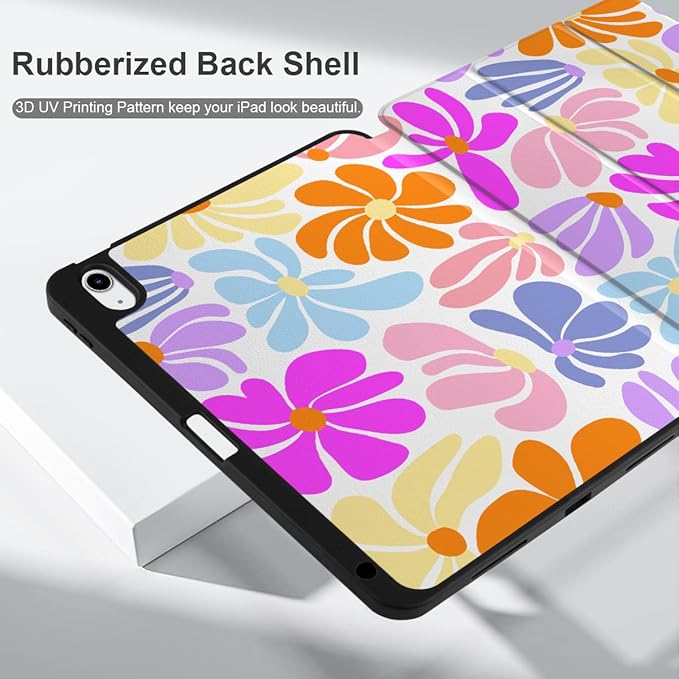 DONGKE for iPad Air 11 Inch Case M4 2026 / M3 2025 / M2 2024 &amp iPad Air 5th 2022 / 4th Gen 2020 10.9 Inch Ultra Thin Soft TPU Back Cover with Pencil Holder Support Auto Wake/Sleep Retro Flowers