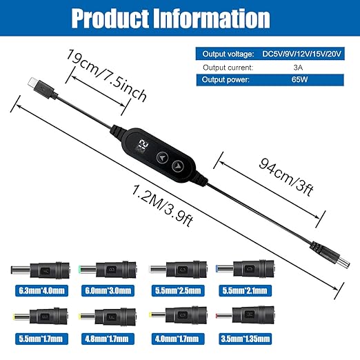 Black-65W usb c to dc cable