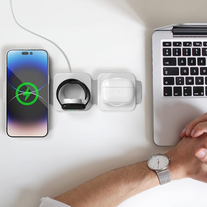 2-Pack Travel 3 in 1 Charging Stations for Multiple Apple Devices - Designed for iPhone Watch and AirPods Magnetic Wireless Charging - Foldable Design Compatible with MagSafe Products