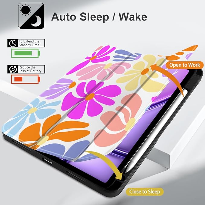 DONGKE for iPad Air 11 Inch Case M4 2026 / M3 2025 / M2 2024 &amp iPad Air 5th 2022 / 4th Gen 2020 10.9 Inch Ultra Thin Soft TPU Back Cover with Pencil Holder Support Auto Wake/Sleep Retro Flowers