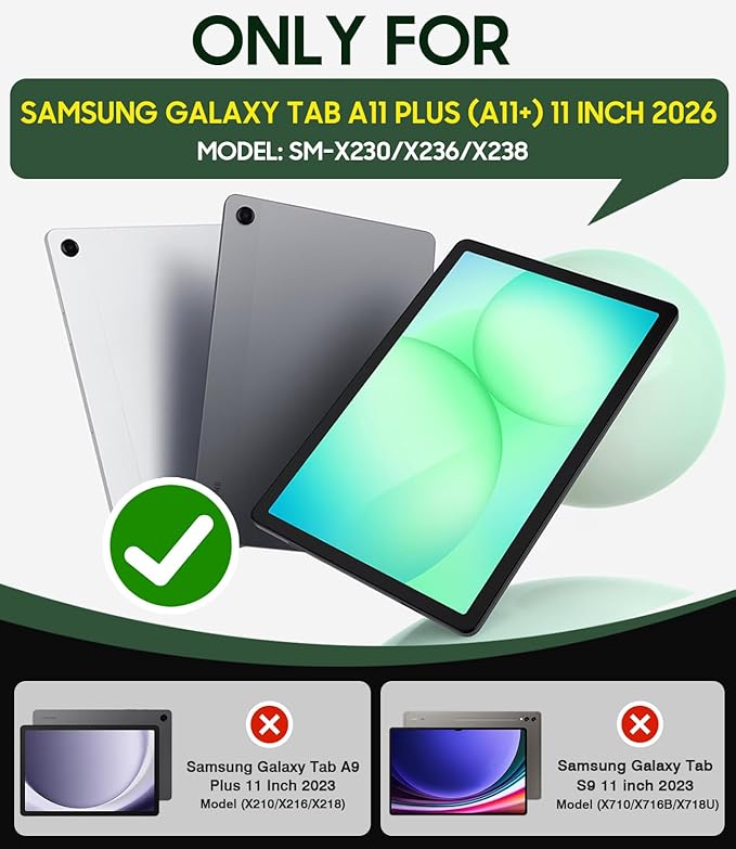 Cantis Case for Samsung Galaxy Tab A11 Plus 11 Inch 2026 (SM-X230/X236/X238) Shockproof Case for Tab A11+ with Screen Protector/Rotating Stand/Pen Holder/Shoulder Strap Black+Red