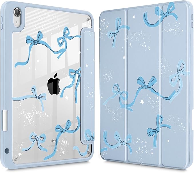 Tuiklol Case for iPad 11 inch (A16 Chip) 2025 Generation 11th / iPad 10.9 inch 2022 10th Gen Buit in Pencil Holder with Shockproof Cover Clear Transparent Back Shell Auto Wake/Sleep Bow-Blue