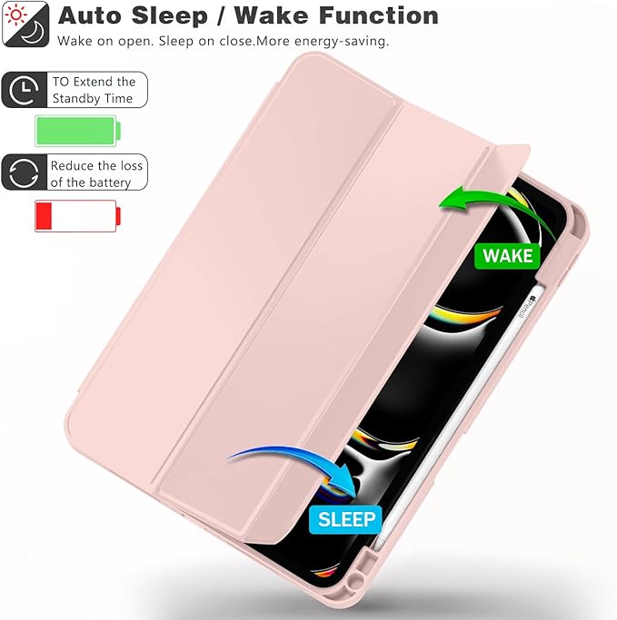ZryXal New iPad Pro 13 Inch Case (M5) 2025 / (M4) 2024 with Pencil Holder Smart iPad Case [Support Pencil Pro and Pencil (USB-C)] Support Touch ID and Auto Wake/Sleep (Rose Pink)