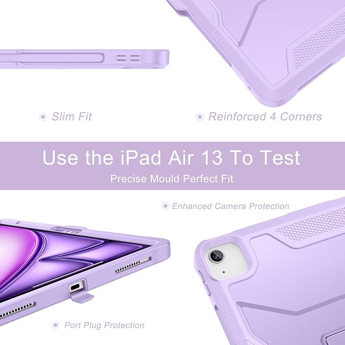 Soke Case for iPad Air 13-Inch M4 2026 M3 2025 &amp M2 2024with Built-in Screen Protector and Kickstand Rugged Full-Body Heavy Duty Protective Cover for Apple iPad Air 13 - Violet