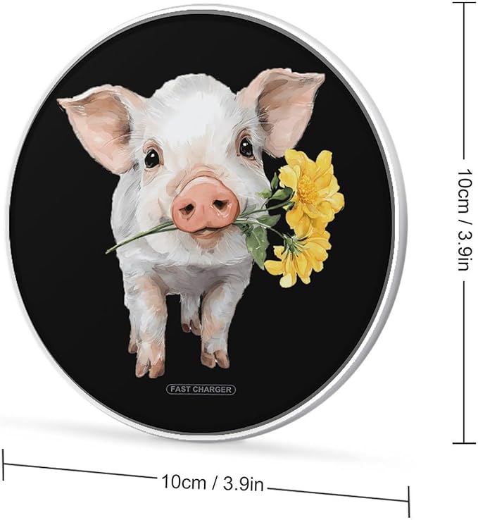Pigs Holding Yellow Flower Phone Charger Magnetic Charging Pad Anti-Slip with USB Cable