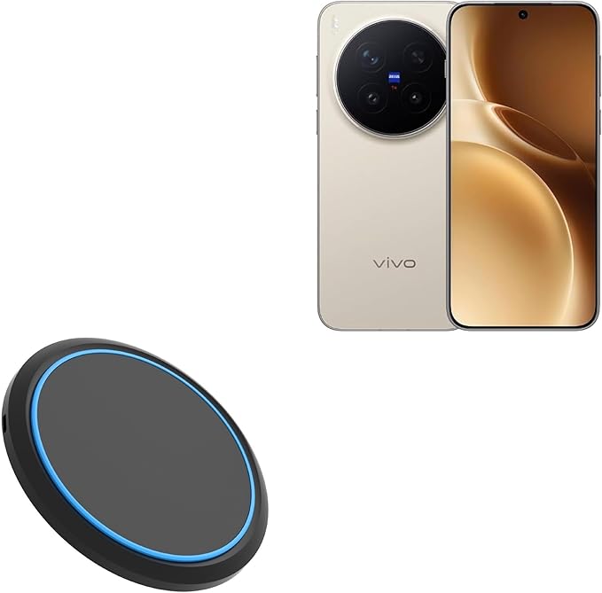 BoxWave Charger Compatible with vivo X300 Pro - SwiftCharge PowerDisc Wireless Charger (15W) Qi Wireless 15W Circular Desktop Charger - Jet Black