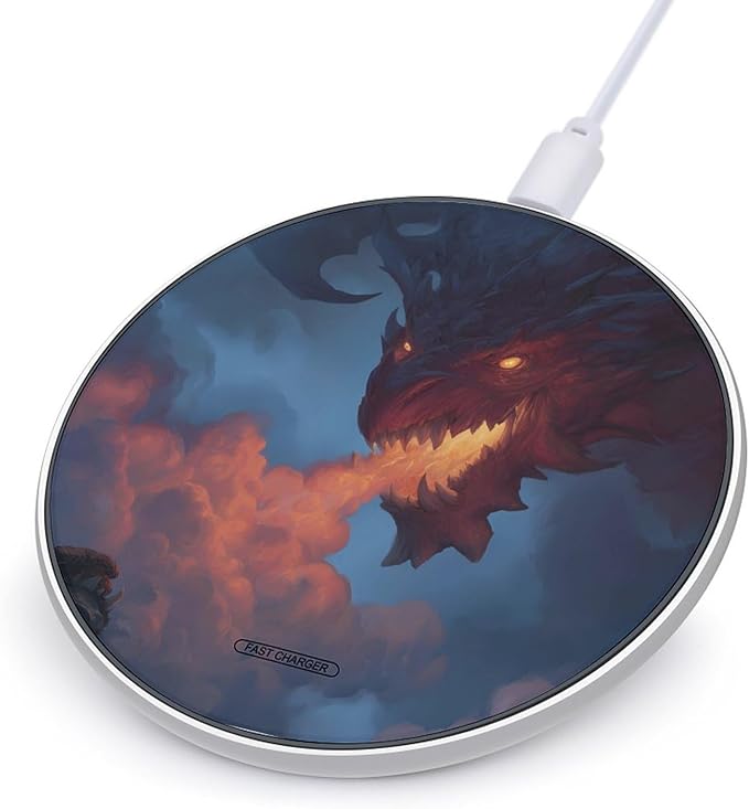 Dragon Breathing Fire Fast Portable Charger 10W Funny Graphic Phone Charging Pad with USB Cable
