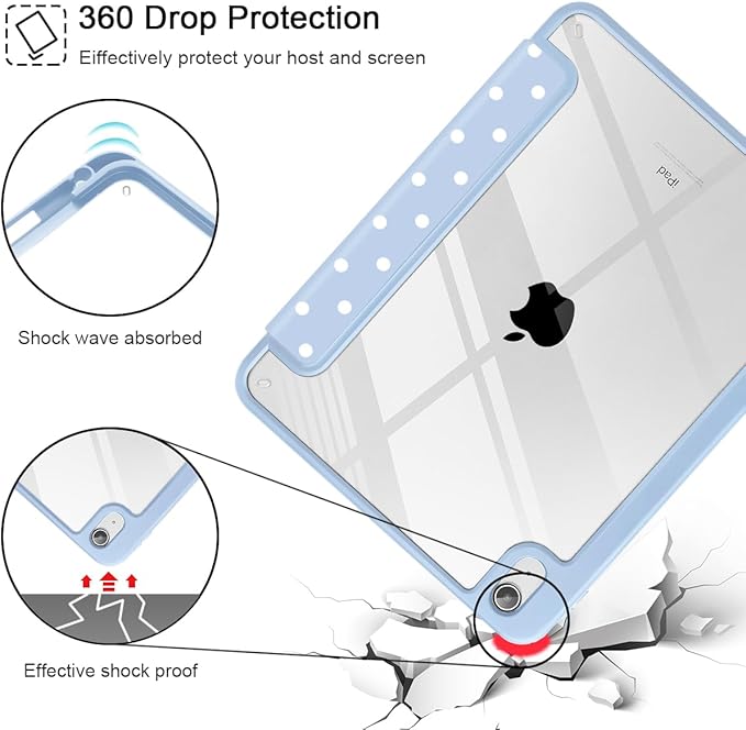 Tuiklol Case for iPad 11 inch (A16 Chip) 2025 Gen 11th / iPad 10.9 inch 2022 10th Gen Buit in Pencil Holder with Shockproof Cover Clear Transparent Back Shell Auto Wake/SleepSpot-Blue