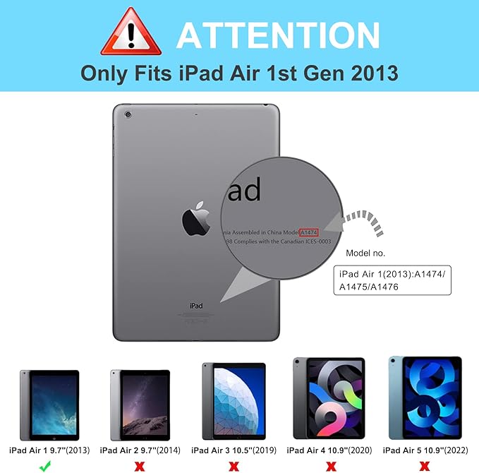 BRAECN for iPad Air Case iPad Air 9.7 Shockproof Case [Heavy Duty Full-Body Cover] with 360 Degree Swivel Kickstand/Hand Strap/Adjustable Shoulder Strap for Apple iPad Air 2013 -Blue