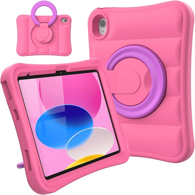 MRWHO Kids Case for iPad (A16) 11th Generation 11 inch 2025/ 10th Generation 10.9 inch 2022 - Sturdy Lightweight Flexible Shockproof Rotating Stand Handle Girls Boys Cover for iPad 11 10 Gen Pink