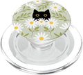 Cute Daisy Flower Floral Black Cat Sage Green Women Girls PopSockets PopGrip for MagSafe
