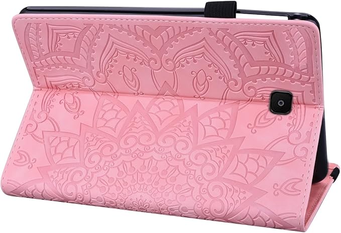 YEMENGHUA Heavy Duty Protection Compatible with Samsung Galaxy Tab A 8.0 T387 SM-T387V T387T T387A Slim Lightweight Embossed PU Leather Flip Holder Tablet PC Case Card Slot Tablet Case(Pink)