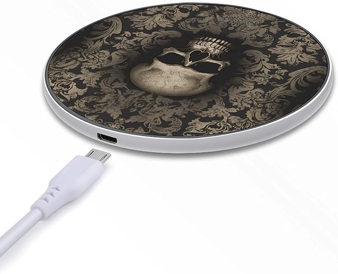Gothic Wallpaper Skull Wireless Charger Fast Wireless Charging Pad with USB Cable 10W Anti-Slip Magnetic Wireless Charger Portable Slim Charger Puck Travel Charging Station