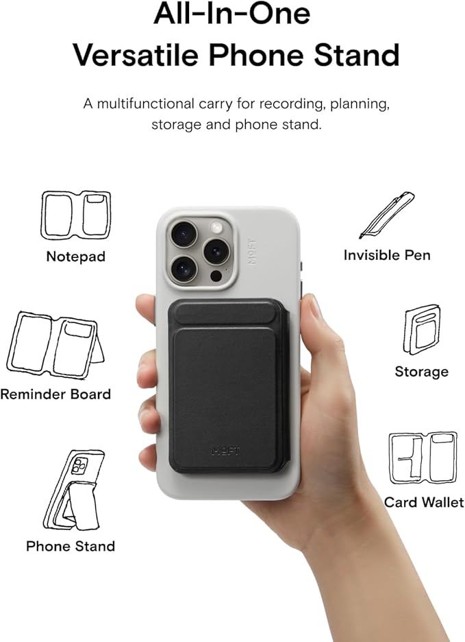 MOFT Action Inspiration MagSafe Phone Stand Magnetic Notepad Stand Compatible with iPhone 16 Series and Other Phones with Two Types of Notepad and Magnetic Invisible Pen Jet Black + Jet Black