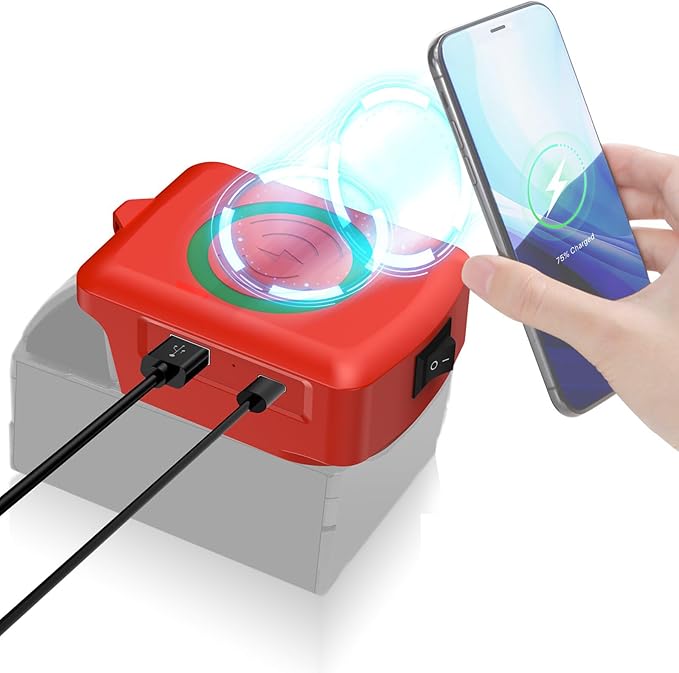 Wireless Charger for Milwaukee M-18 18V Battery15W Max Wireless Charging Adapterwith USB-A&ampUSB-C 2.1A Fast Charge PortsCell Phone Chargers Using Tool Battery