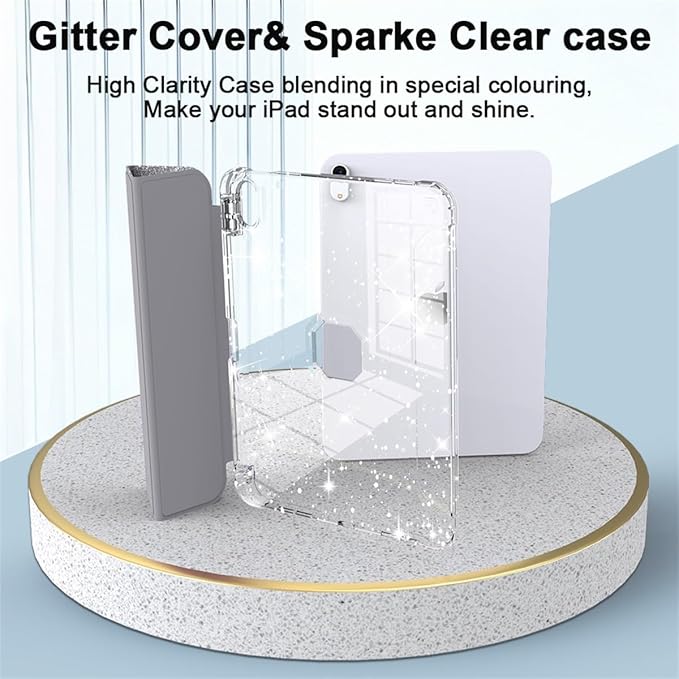 Case for iPad (A16) 11th Generation 11 inch 2025 &amp iPad 10th Generation 10.9 inch 2022 with Stand/Pencil Holder [Auto Wake/Sleep] Glitter Bling PU Leather &amp Clear Soft TPU Back Shell Silver