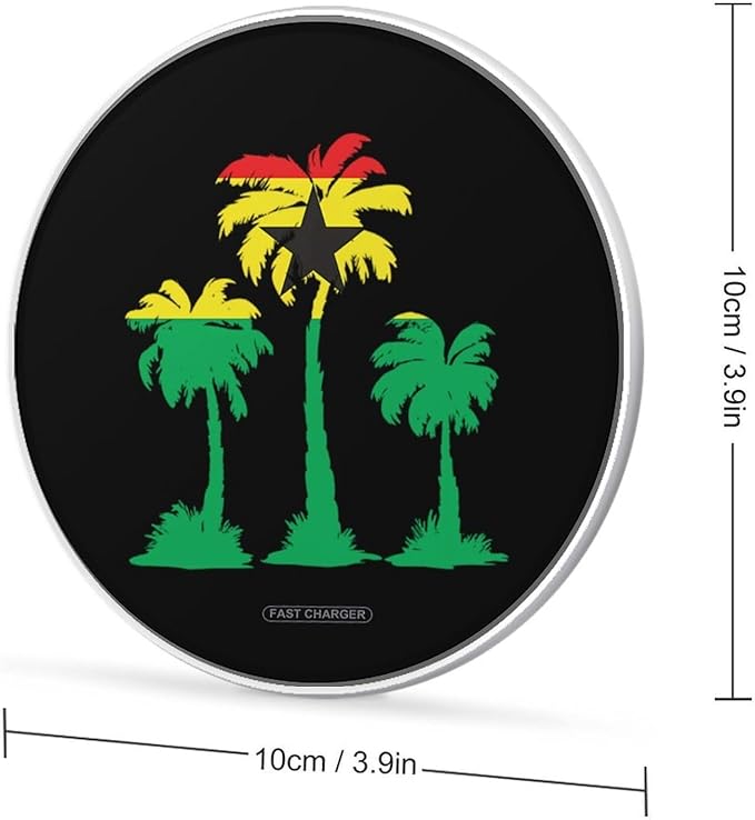 Ghana Flag Date Palms Trees Fast Portable Charger 10W Funny Graphic Phone Charging Pad with USB Cable
