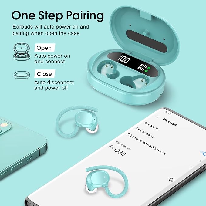 Wireless Earbuds 2023 New Ultralight Sport Bluetooth 5.3 Headphones In Ear with LED Display Built-in Mic Earphones IPX7 Waterproof Wireless Headphones with Earhooks for Gym Workout (Blue)