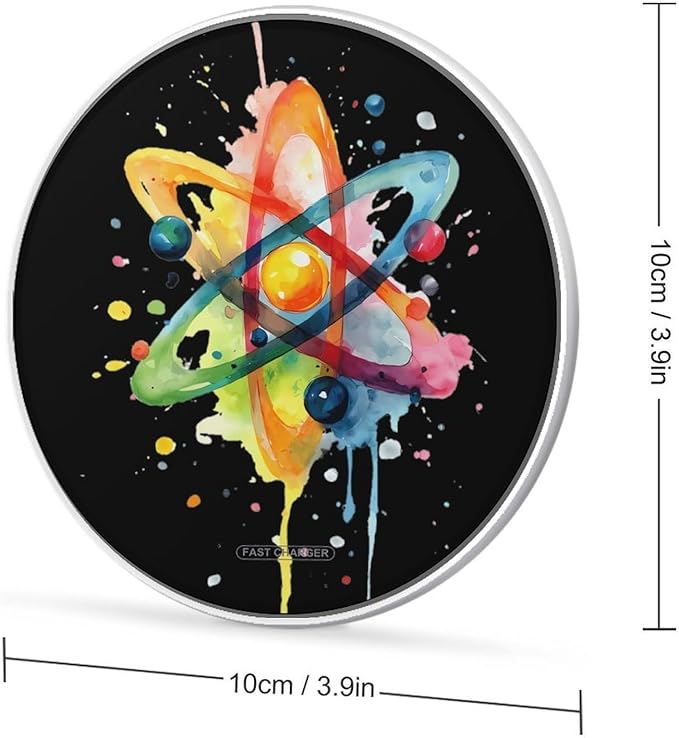 Watercolor Atom Science Fast Portable Charger 10W Funny Graphic Phone Charging Pad with USB Cable