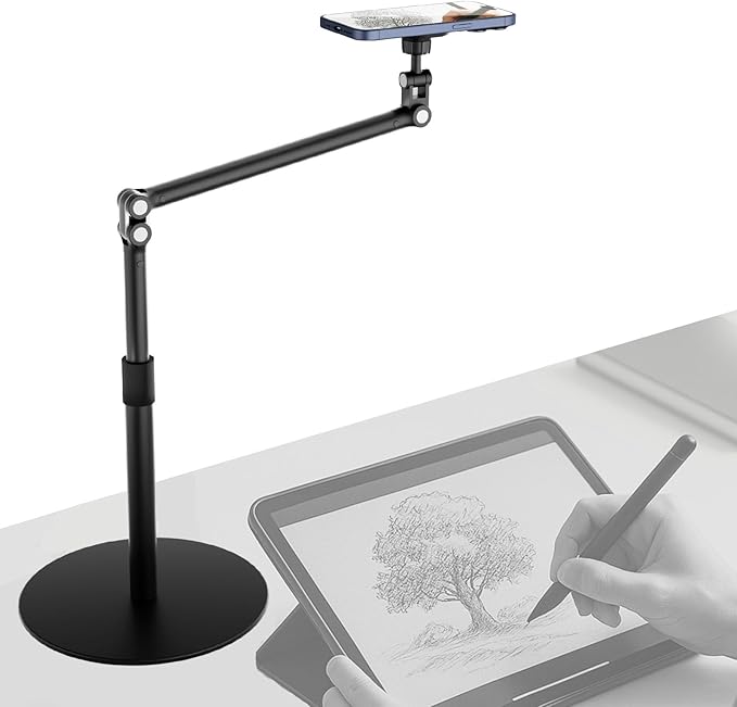 Magnetic Overhead Phone Stand for Desk - 360° Swivel &amp Tilt with MagSafe Compatible Holder Cell Phone Stand Magnet Quick Mount for Recording Cooking Painting Zoom Meetings TikTok Live &amp G