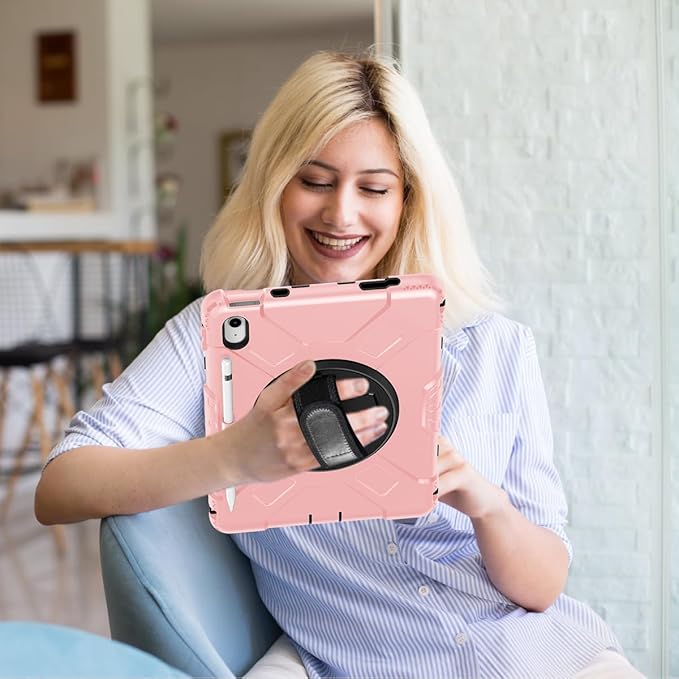 Case for iPad (A16) 11th/10th Generation Case: Protective Cover for iPad 11th Gen 11 Inch 2025 &amp10th Gen 10.9 2022 with Screen Protector- Stand- Shoulder Strap- Handle- Pencil Holder-Black+Pink