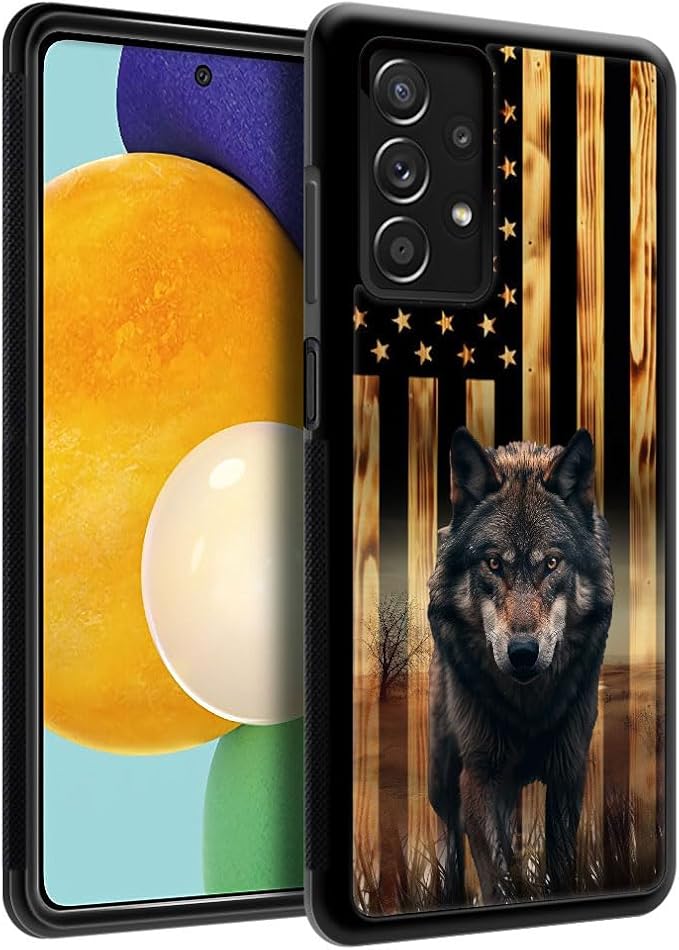 Wolf American Wood Grain Flag