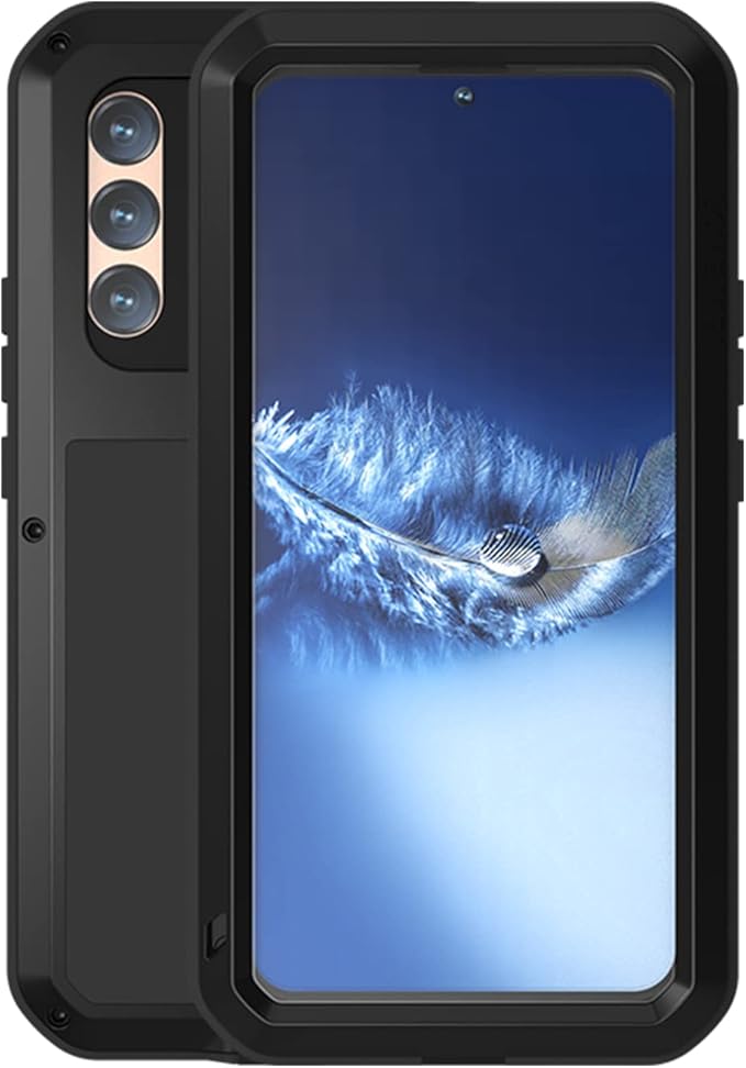 LOVE MEI Military Rugged Case for Samsung Galaxy S22 Plus with Tempered Glass Screen Protector Shockproof Dustproof Scratch Proof Hybrid Metal and Silicone Gel Heavy Duty Full Body Cover Black