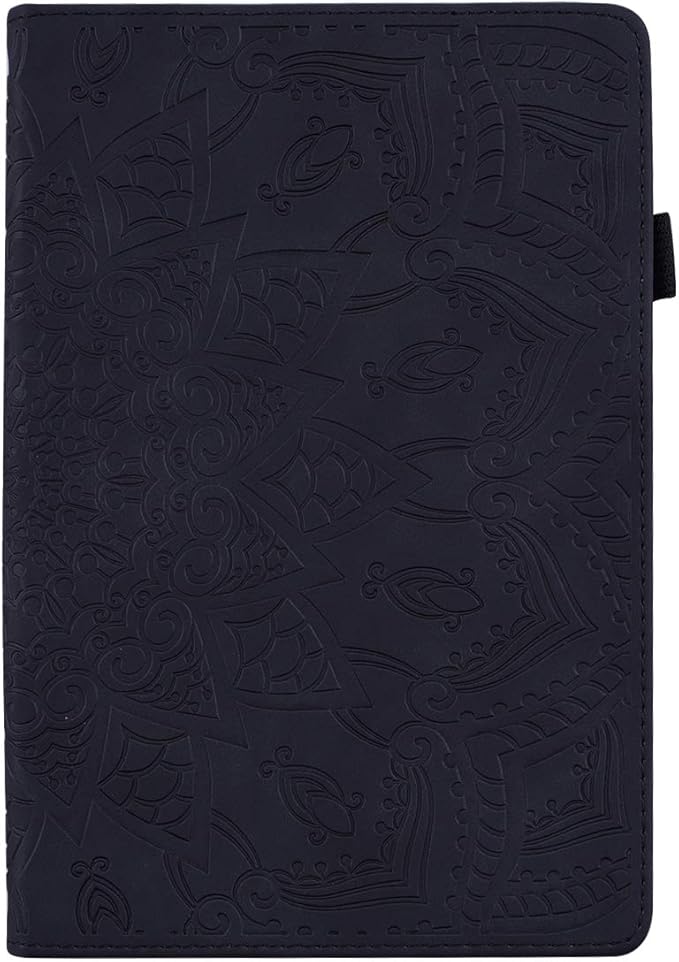 Folio Case for iPad Pro 11 2018-2022 iPad Air 11 2025/2024/Air 10.9 - Techcircle Stand Mandala Embossed PU Leather Soft TPU Cover with Elastic Strap Card Slots Pencil Holder - Black