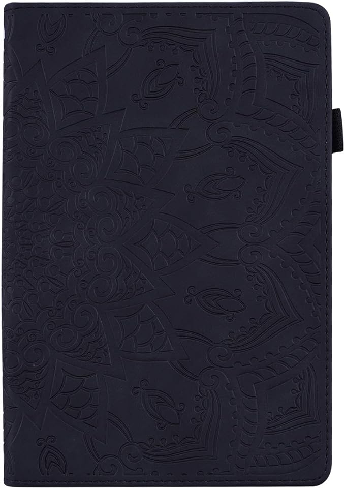 Folio Case for iPad Pro 12.9 2018-2022 iPad Air 13 (2025/2024) Case - Techcircle Stand Mandala Embossed PU Leather Soft Back Protective Cover w/Elastic Strap Card Slots Pencil Holder - Black
