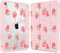 May Chen Case for iPad Air 13 Inch M4 2026 M3 2025 M2 2024 [Built-in Pencil Holder] Shockproof Cover with Clear Transparent Back Shell Auto Sleep/Wake Cover Bow Strawberry