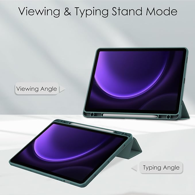 for Samsung Galaxy Tab S10 Lite/ S10 FE/ S9 FE 10.9 Inch Tri-Fold Smart Tablet Case with Pen Holder Shockproof Protective Cover W Transparent Back Shell Auto Wake/SleepGreen