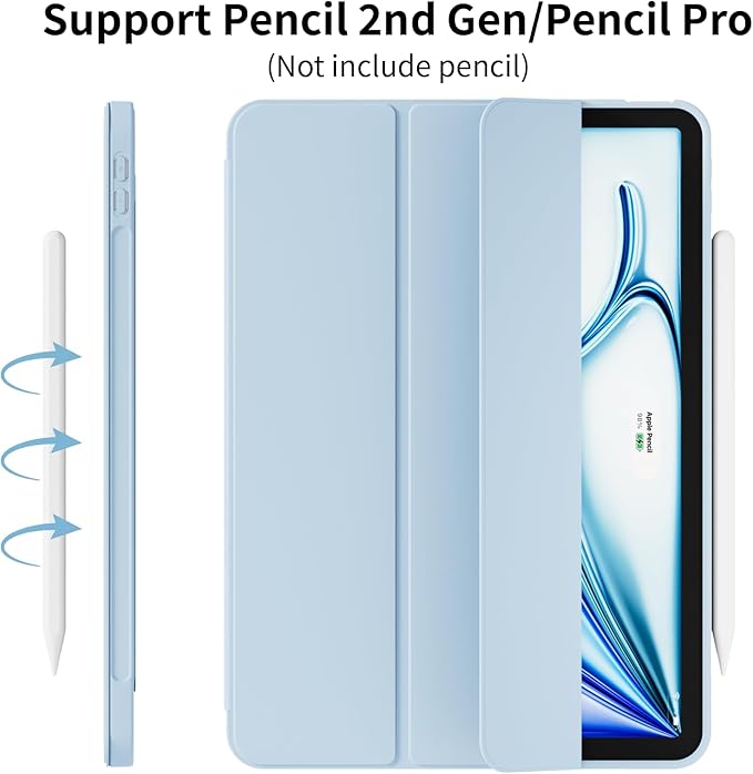 Case for iPad Air 11 Inch (M4/M3/M2 2026/2025/2024) for iPad Air 5th/4th Gen 10.9 Inch Without Pencil Holder Slim Folio Trifold Stand Cover with Soft TPU Back Auto Wake/Sleep Sky Blue