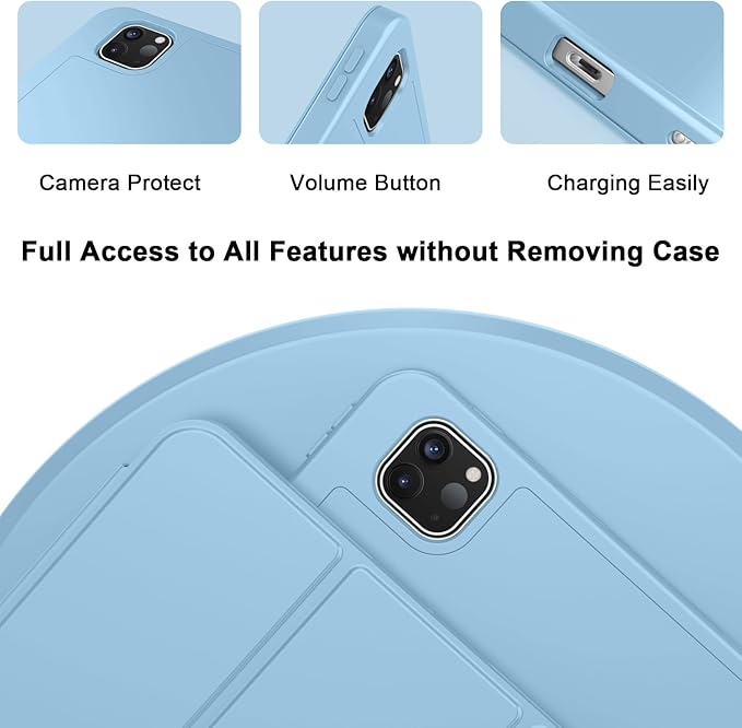 ZryXal New iPad Pro 13 Inch Case (M5) 2025 / (M4) 2024 with Pencil Holder Smart iPad Case [Support Pencil Pro and Pencil (USB-C)] Support Touch ID and Auto Wake/Sleep (Azure Blue)