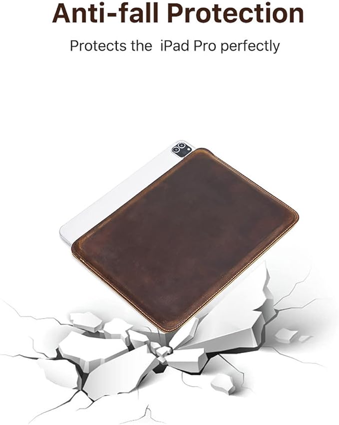 Top Grain Leather 11 Sleeve Slim Protector Case for Tablet Solid Vintage Design Fully Handmade Compatible with 10.5/10.9/11 iPad Pro/Air 10.2 iPad 7th/8th/9th Gen Coffee 11 Inch