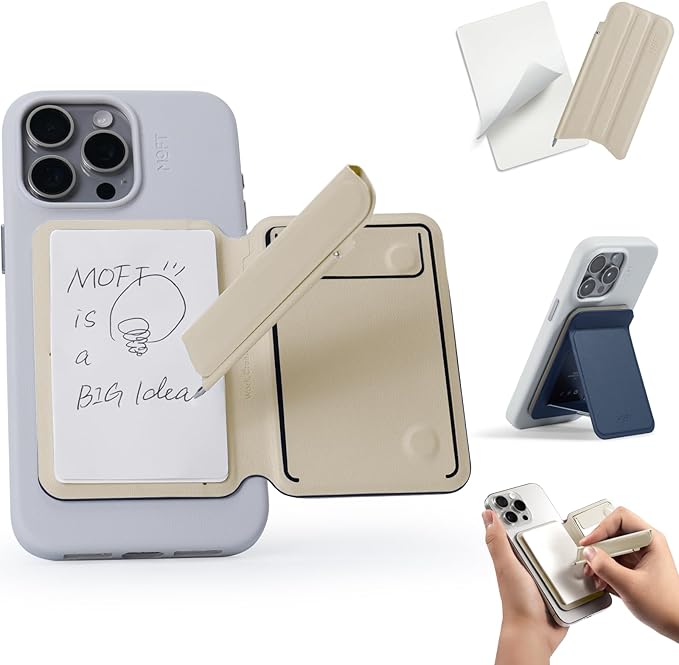 MOFT Action Inspiration MagSafe Phone Stand Magnetic Notepad Stand Compatible with iPhone 16 Series and Other Phones with Two Types of Notepad and Magnetic Invisible Pen Navy Blue + Beach White