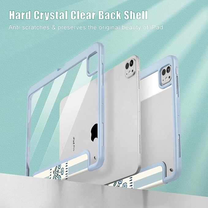Mektron Case for M5/ M4 iPad Pro 11 inch 2025/2024 with Pencil Holder Compatible Models: A3357/A3358/A3359/A2836/A2837/A3006 Shockproof Cover Clear Shell Patchwork Floral