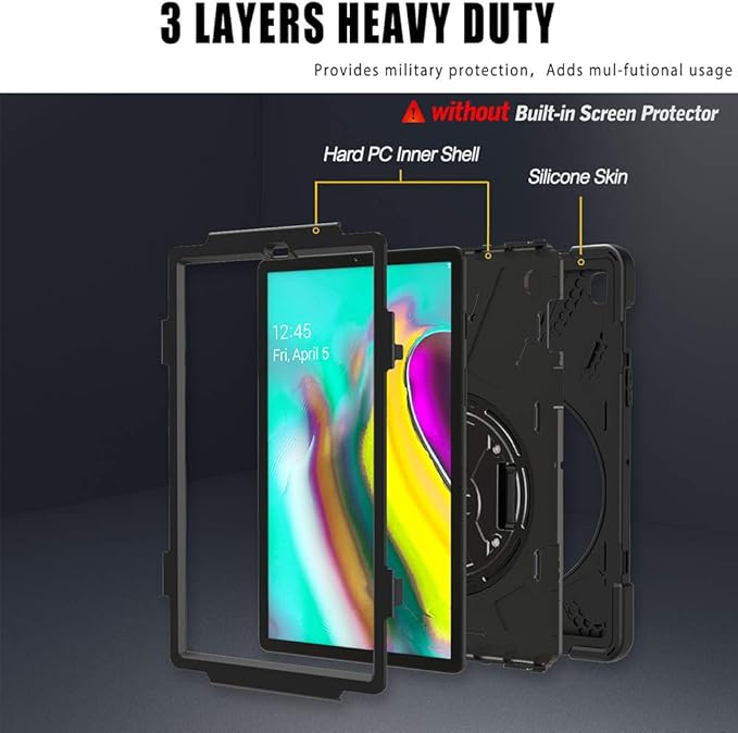 ZenRich Galaxy Tab S5e Case 2019 zenrich SM-T720/T725/T727 Heavy Duty Shockproof Rugged Case with Rotatable Stand Hand Strap and Shoulder Belt for Samsung Galaxy Tab S5e 10.5 inch 2019 Tablet-Black