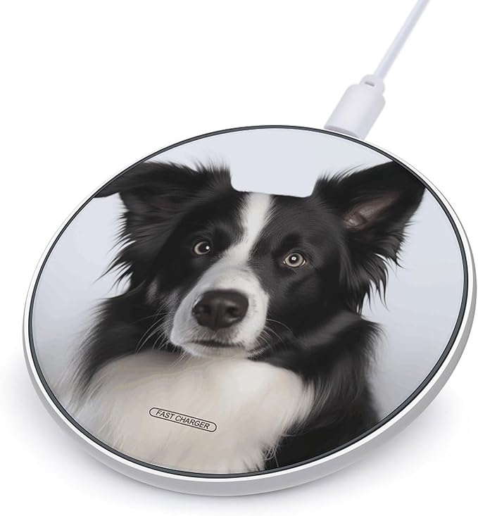 Border Collie Wireless Charger Fast Wireless Charging Pad with USB Cable 10W Anti-Slip Magnetic Wireless Charger Portable Slim Charger Puck Travel Charging Station