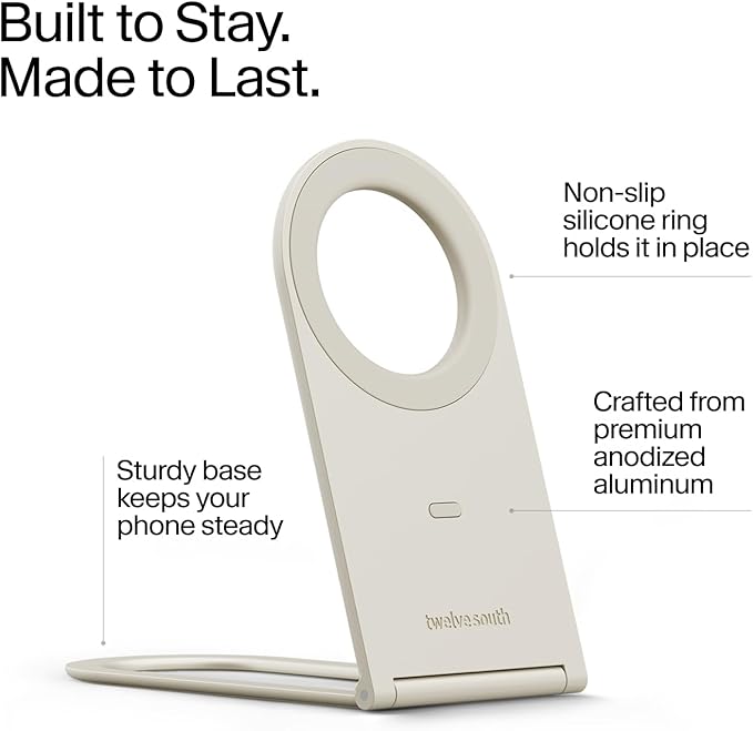Twelve South Curve Nano MagSafe Stand - Compact Magnetic Phone Stand for Desk - Qi2 Compatible Fold-Flat Design - Adjustable Angle for iPhone - Anti-Slip Base - Portable Fold-Flat Phone Holder