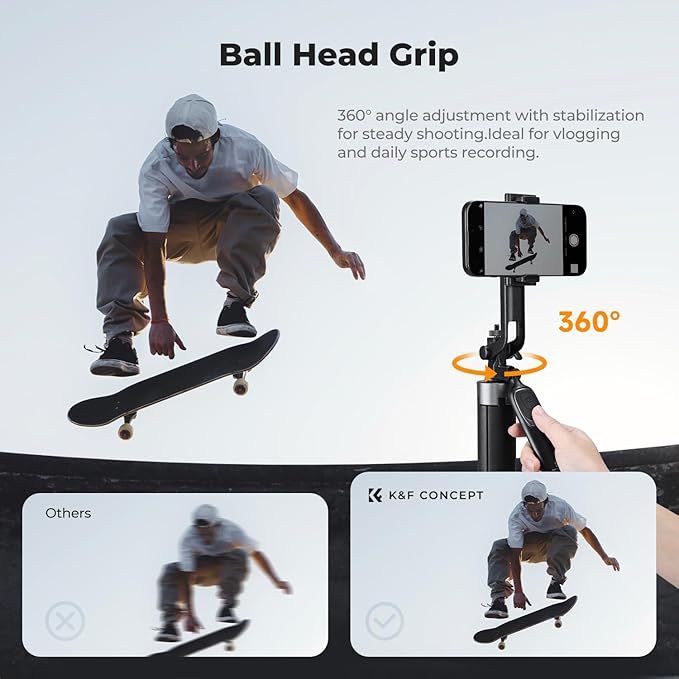 K&ampF CONCEPT 71 Phone Tripod Auto Open Selfie Stick with 4 Legs &amp Stabilizing Handle 360° Rotation Cell Phone Tripod Stand with Wireless Remote Control Compatible with iPhone Android Came