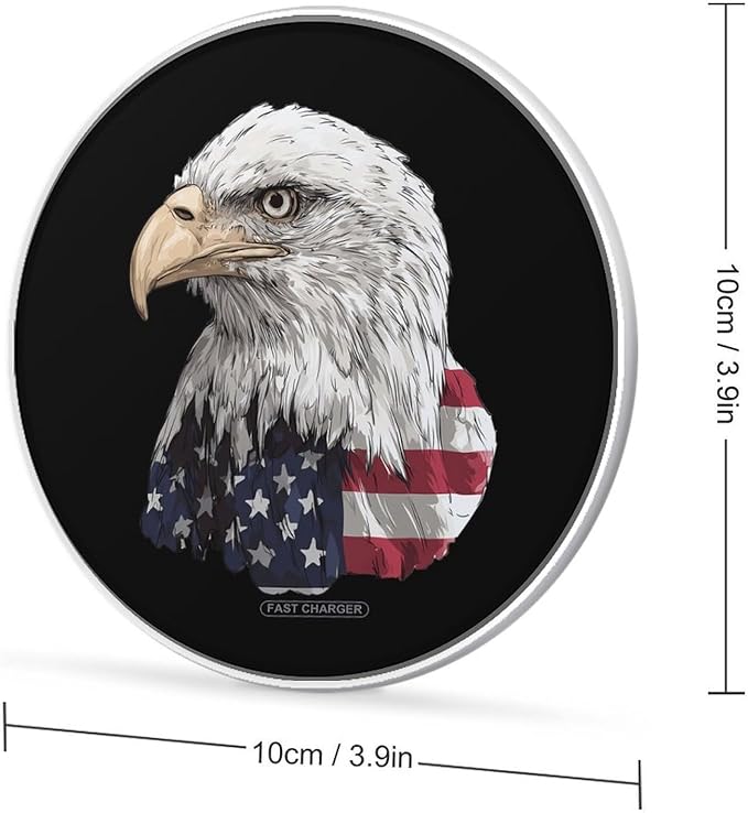 U.S.A. Flag Bald Eagle1 Fast Portable Charger 10W Funny Graphic Phone Charging Pad with USB Cable