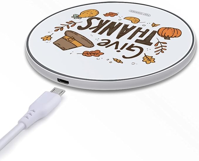 Thanksgiving Day Give Thanks Fast Portable Charger 10W Funny Graphic Phone Charging Pad with USB Cable