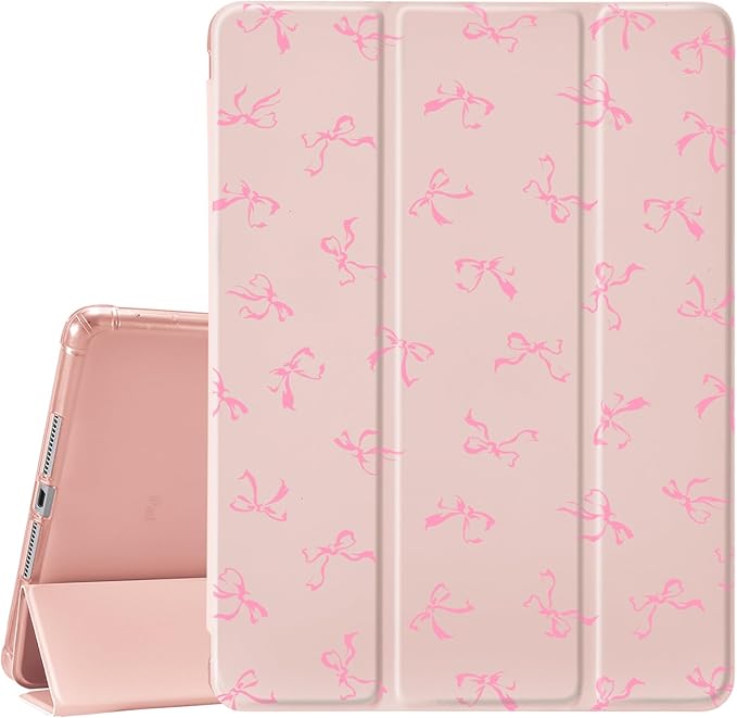MAYCARI Pink Cute Bow Pattern Case for Ipad Pro 12.9 Inch 5Th/6Th Generation Aesthetic Girl Bowknot Leather Cover Auto Sleep/Wake TPU Back Case for Ipad with Pencil Holder (2022/2021/2020)